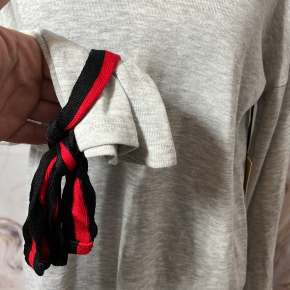 Halogen Heather Gray Bell Sleeve Sweater with Black and Red Ties at Sleeve SZ S - Picture 4 of 10